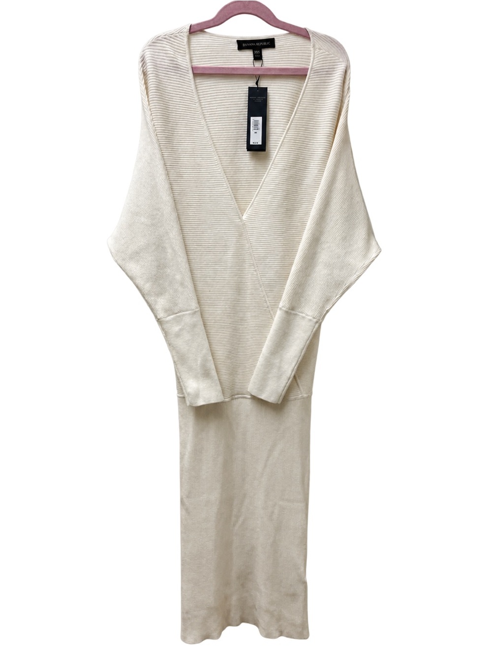 NWT Banana Republic Serene Cream Ribbed Knit Midi Sweater Dress XXS
